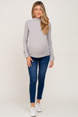 Grey Brushed Ribbed Mock Neck Maternity Top