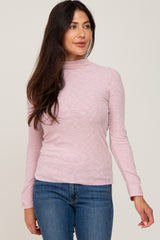 Pink Brushed Ribbed Mock Neck Maternity Top