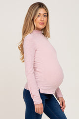 Pink Brushed Ribbed Mock Neck Maternity Top