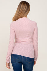 Pink Brushed Ribbed Mock Neck Maternity Top