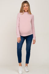 Pink Brushed Ribbed Mock Neck Maternity Top