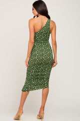 Olive Floral Ruched One Shoulder Maternity Dress