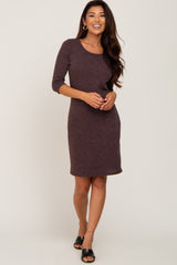 Brown Ribbed 3/4 Sleeve Dress