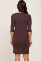 Brown Ribbed 3/4 Sleeve Maternity Dress