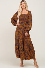 Navy Animal Print Tiered Long Sleeve Maternity Maxi Dress