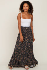 Charcoal Floral Button Front Hi-Lo Maxi Skirt