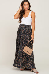 Charcoal Floral Button Front Hi-Lo Maternity Maxi Skirt