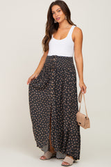 Charcoal Floral Button Front Hi-Lo Maternity Maxi Skirt