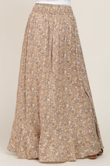 Beige Printed Button Front Hi-Lo Maxi Skirt