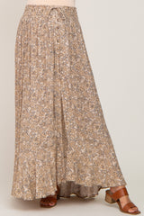 Beige Printed Button Front Hi-Lo Maternity Maxi Skirt