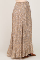 Beige Printed Button Front Hi-Lo Maternity Maxi Skirt