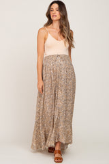 Beige Printed Button Front Hi-Lo Maternity Maxi Skirt