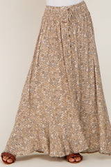 Beige Printed Button Front Hi-Lo Maxi Skirt