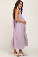 Lavender Back Tie Sleeveless Maternity Mid Dress