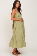 Light Green Back Tie Sleeveless Maternity Mid Dress