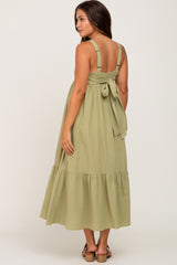 Light Green Back Tie Sleeveless Maternity Mid Dress