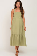 Light Green Back Tie Sleeveless Maternity Mid Dress