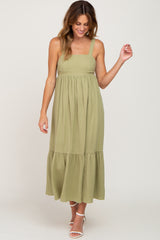 Light Green Back Tie Sleeveless Maternity Mid Dress