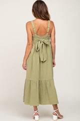 Light Green Back Tie Sleeveless Mid Dress