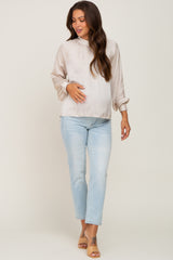 Beige Satin Maternity Long Sleeve Blouse