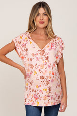 Peach Floral Ribbed Maternity Top