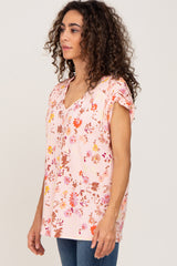 Peach Floral Ribbed Top