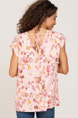 Peach Floral Ribbed Top