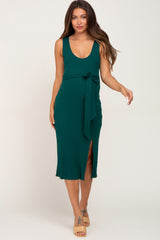 Forest Green Ribbed Back Cutout Maternity Midi Dress