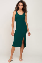 Forest Green Ribbed Back Cutout Midi Dress