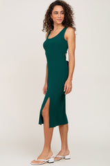 Forest Green Ribbed Back Cutout Midi Dress