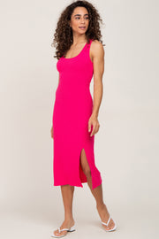 Fuchsia Ribbed Back Cutout Midi Dress