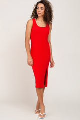 Red Ribbed Back Cutout Maternity Midi Dress