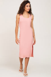 Light Pink Ribbed Back Cutout Midi Dress