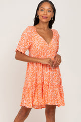 Orange Floral Ruffle Accent Maternity Mini Dress