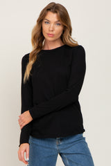 Black Basic Raw Hem Maternity Long Sleeve Top