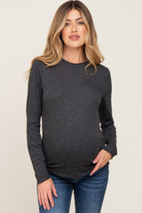 Charcoal Basic Raw Hem Maternity Long Sleeve Top