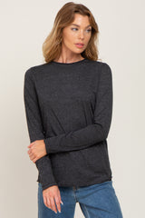 Charcoal Basic Raw Hem Maternity Long Sleeve Top