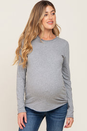 Heather Grey Basic Raw Hem Maternity Long Sleeve Top