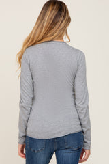 Heather Grey Basic Raw Hem Maternity Long Sleeve Top