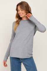 Heather Grey Basic Raw Hem Maternity Long Sleeve Top