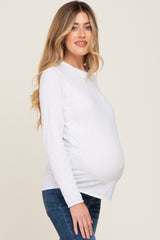 White Basic Raw Hem Maternity Long Sleeve Top