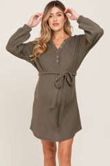 Olive Soft Rib Knit Henley Maternity Dress