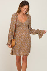 Gold Paisley Print Smocked Mini Dress