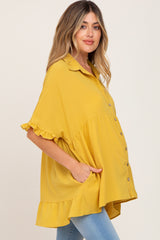 Yellow Oversized Button Front Ruffle Short Sleeve Hi-Low Maternity Top