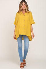 Yellow Oversized Button Front Ruffle Short Sleeve Hi-Low Maternity Top