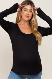 Black Ribbed Basic Long Sleeve Maternity Top