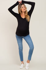 Black Ribbed Basic Long Sleeve Maternity Top