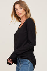 Black Ribbed Basic Long Sleeve Top