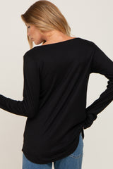 Black Ribbed Basic Long Sleeve Top