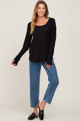 Black Ribbed Basic Long Sleeve Top